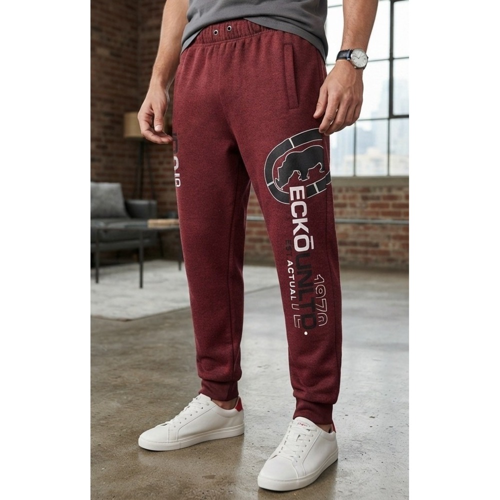 Ecko Unltd Joggers Sweatpants Graphic Logo Men's M Red Fleece Lounge Streetwear